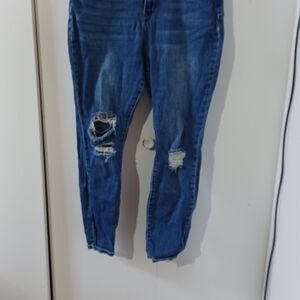 Wax Jean Dark Blue Ripped Skinny Jeans